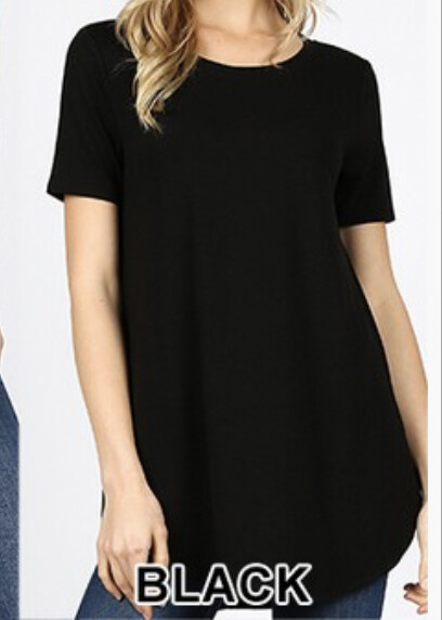 ZENANA 2101 Short Sleeve ROUND Neck Tunic T-Shirt Dolphin Hem S M L XL 1X 2X 3X