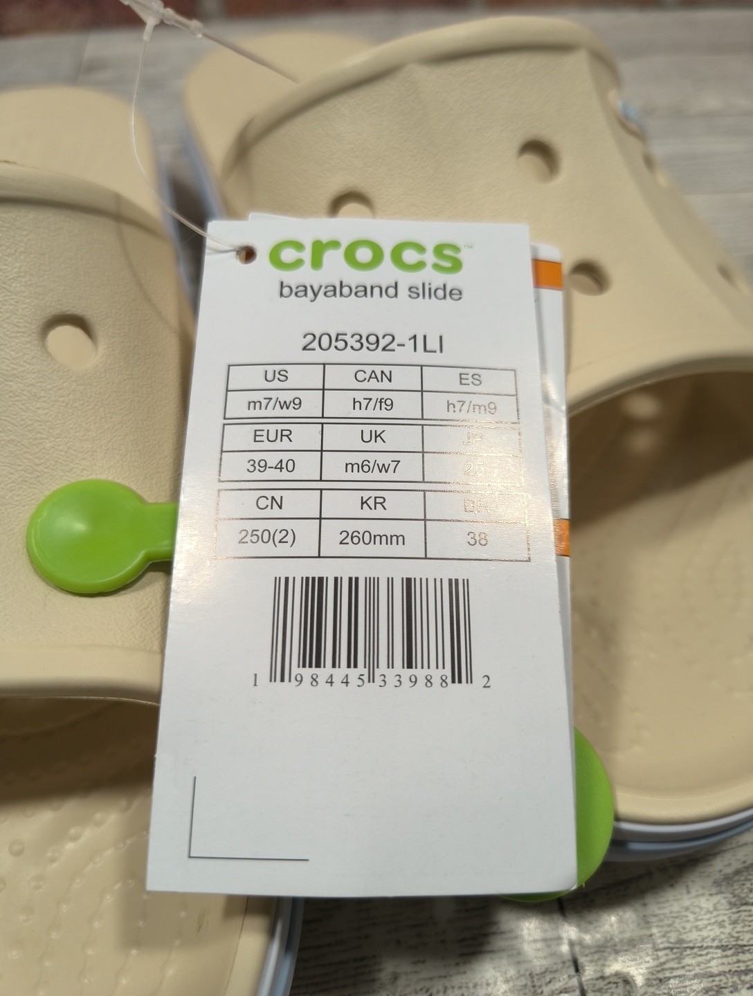 Crocs Bayaband Beige Raised Crocs Logo Unisex Slides Size M7/W9 205392-1LI NWT