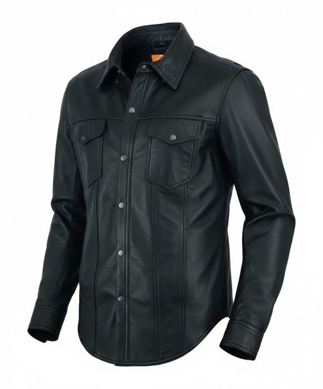 Leather Motorcycle Shirt – Western leather Shirt – Lightweight SKU#HL10403BLACK