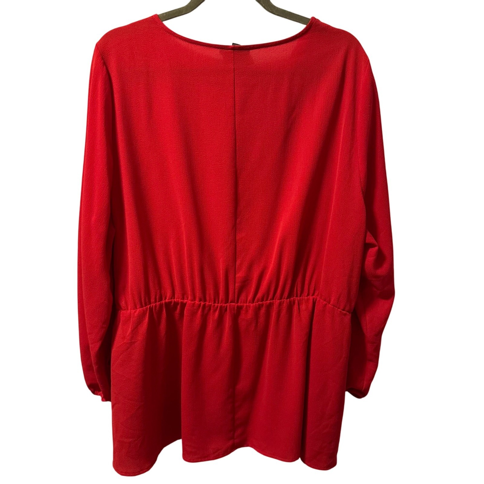 Lane Bryant Red Long Sleeve Wrap Blouse Size 20W Polyester Spandex top.