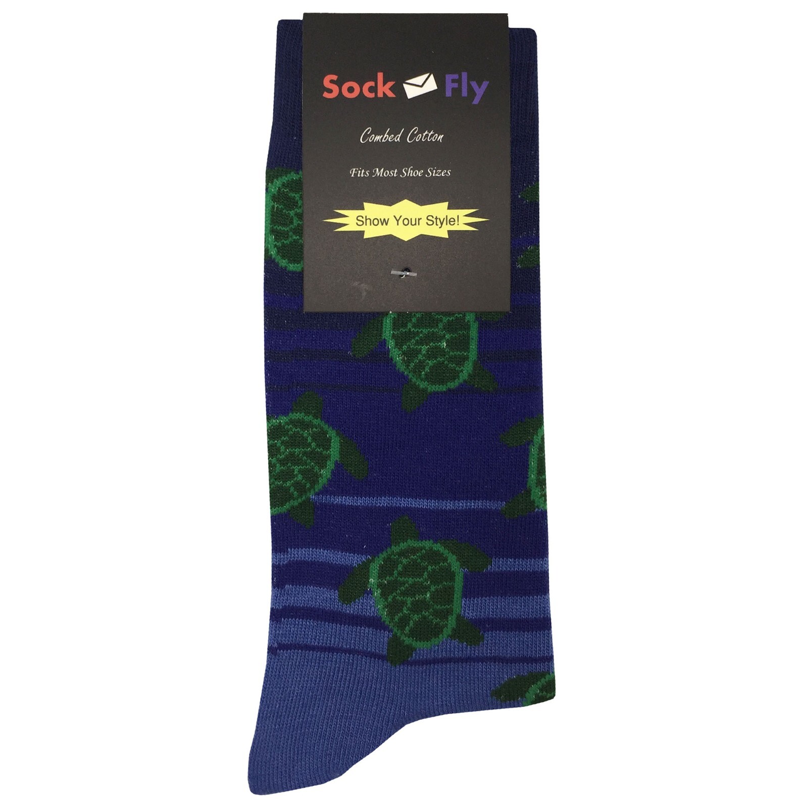 NWT Sea Turtle Dress Socks Novelty Men 8-12 Blue Crazy Fun Sockfly