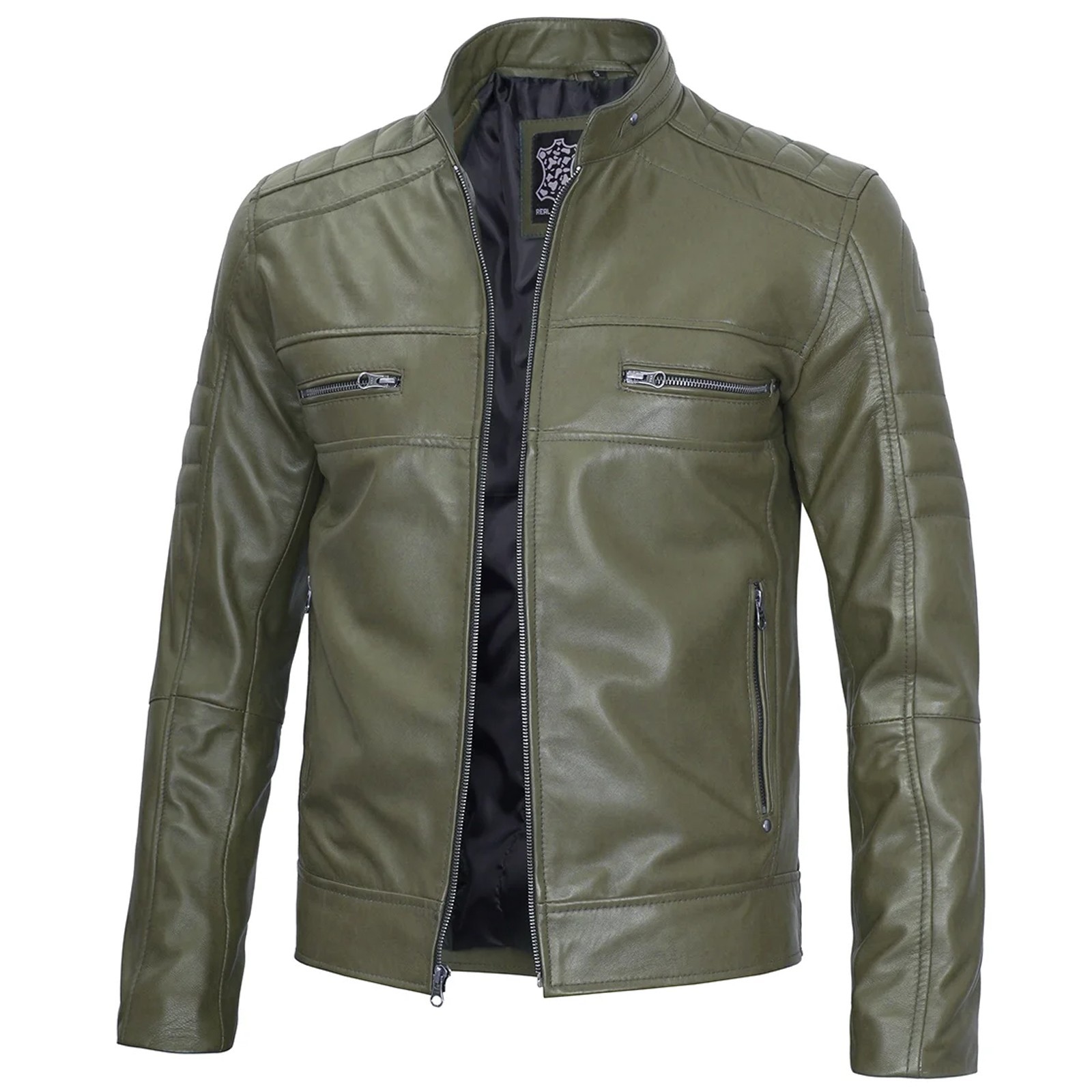 Austin Men Cafe Racer Dark Green Real Leather Jacket