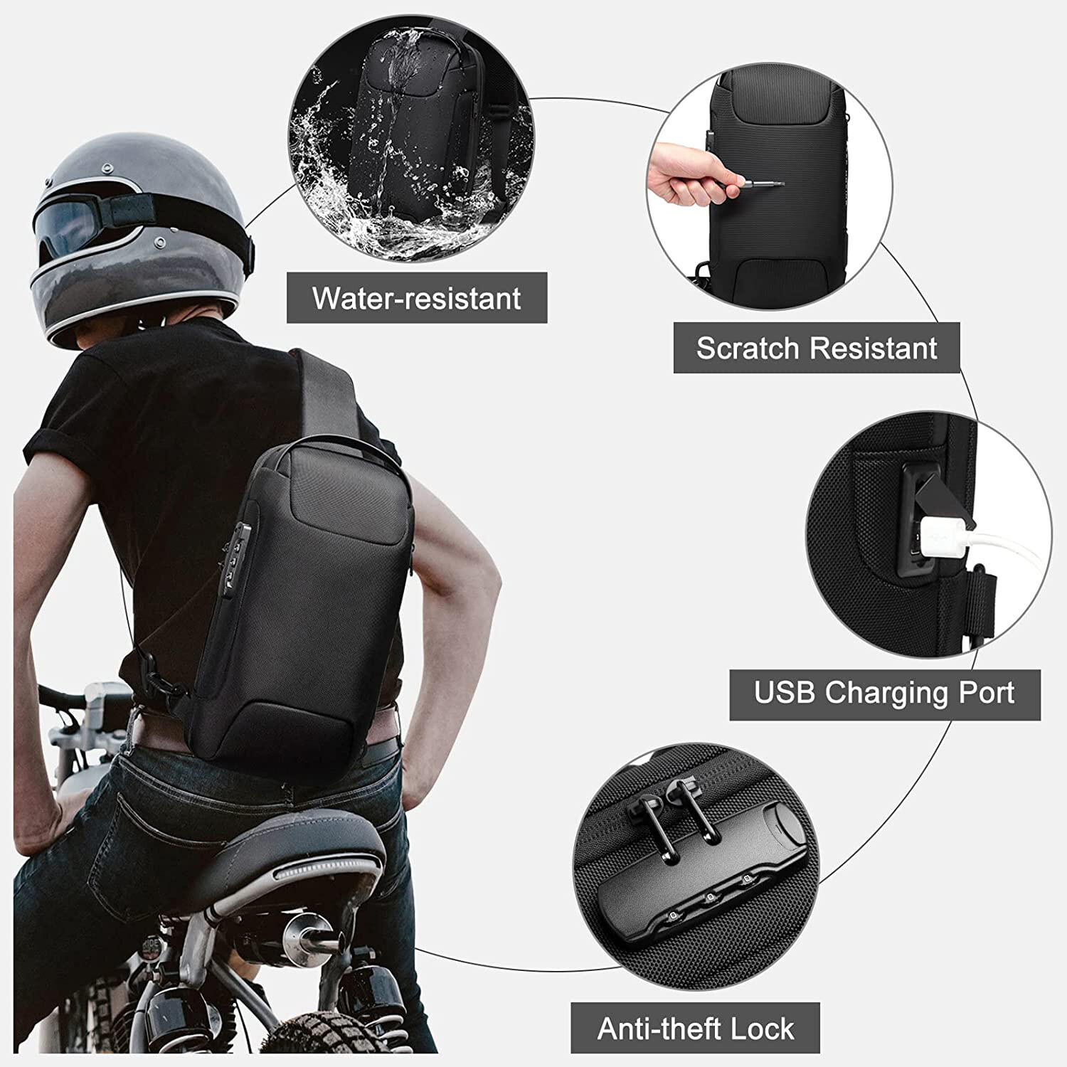 Anti Theft Sling Bag Waterproof Chest Bag Crossbody Backpack w/ USB Charge Port