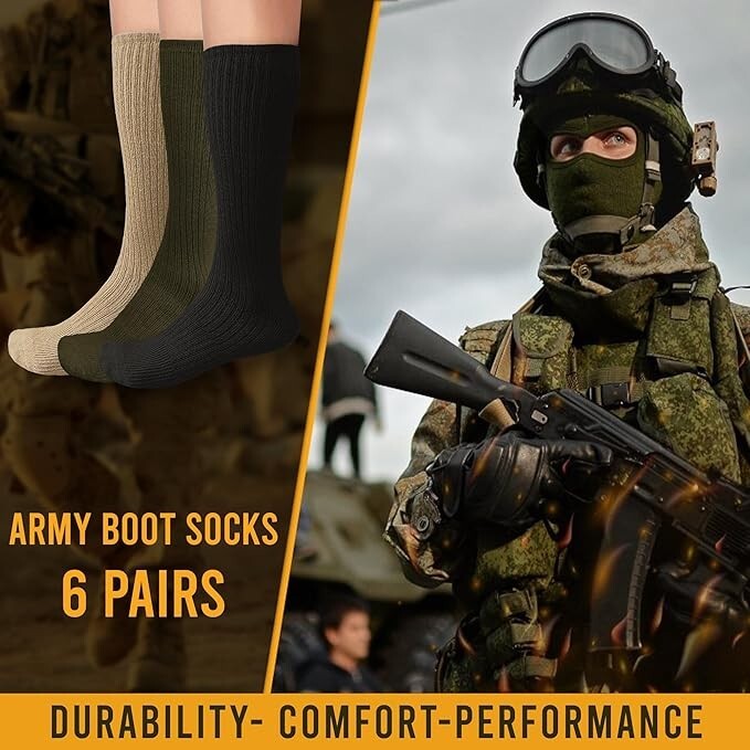 6-12 Pairs Men’s Army Military Boot Socks Combat Trekking Hiking Size 10-13