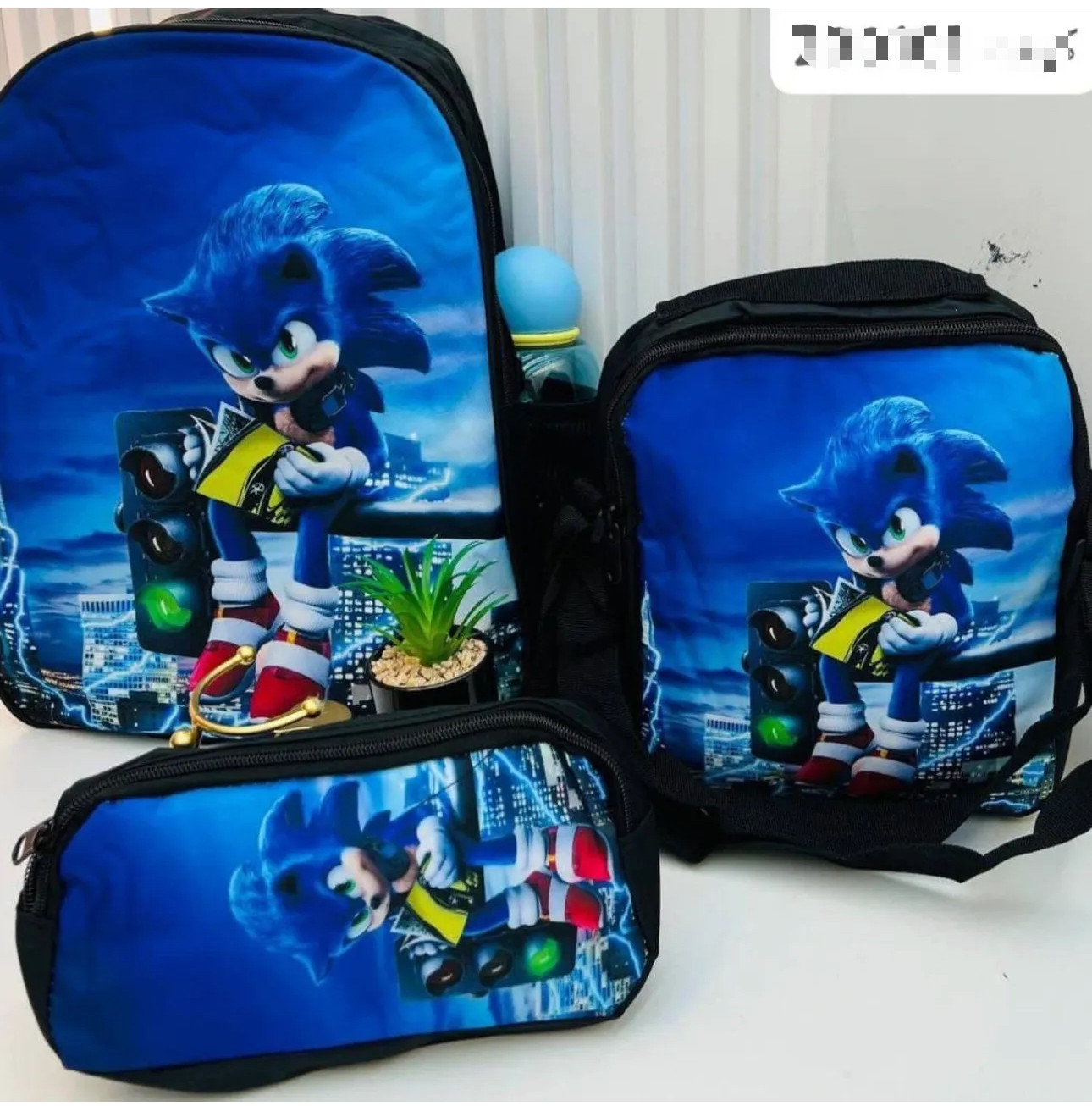 Sonic the Hedgehog Backpack Lunch Bag Pencil Bag Cartoon Backpack 3pcs Set