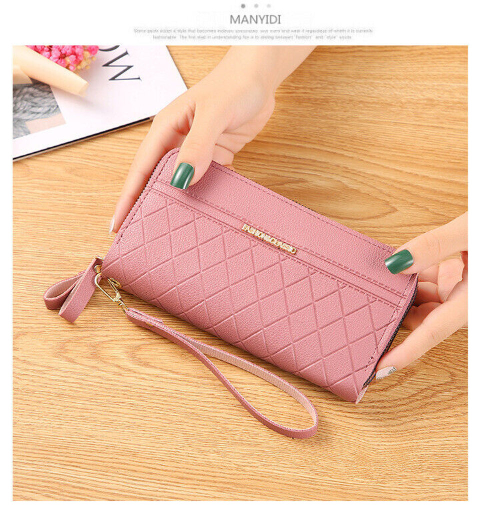 Women‘s Large Capacity Leather Wristlet Clutch Wallet Long Cell Phone Bag Zipper