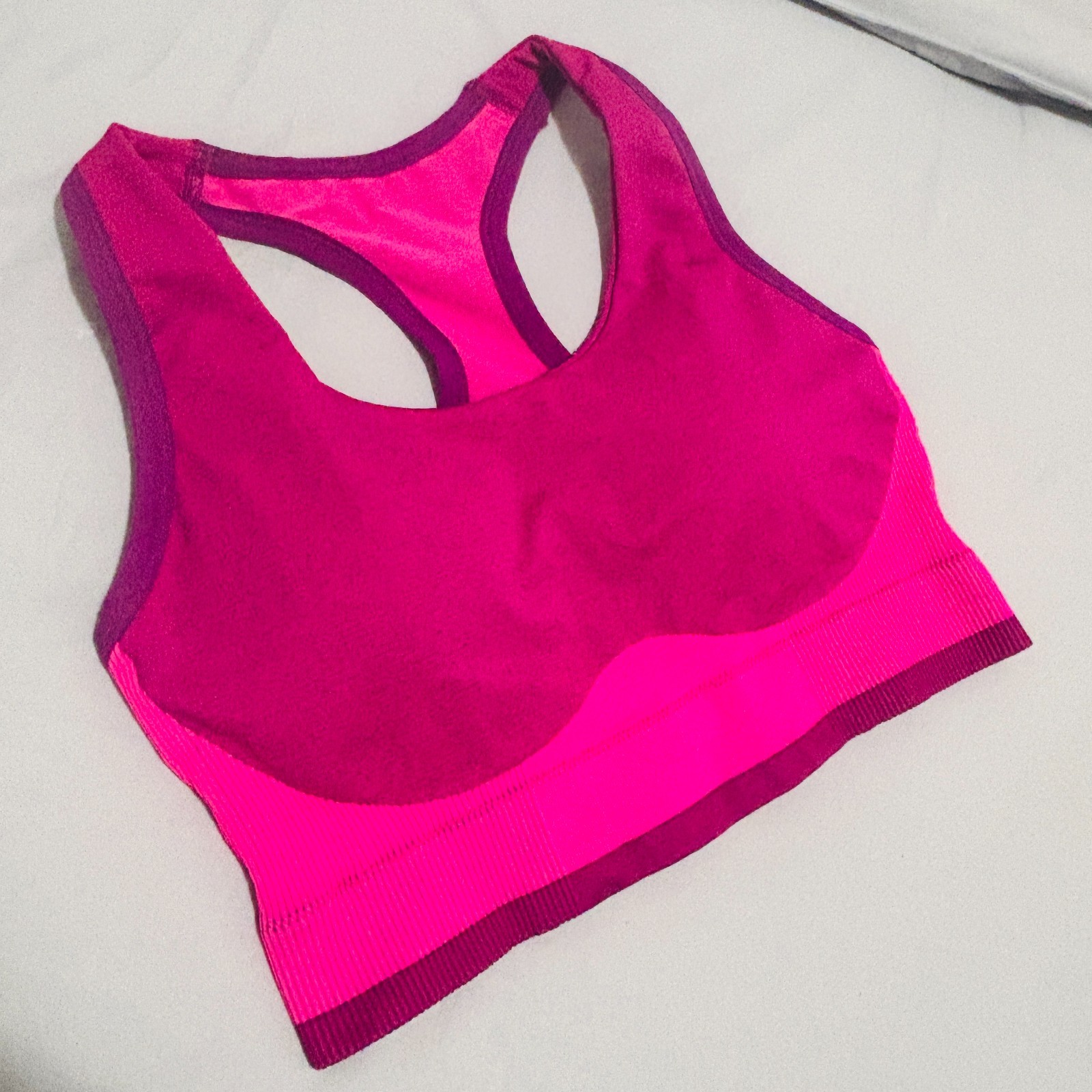 Avia Seamless Sports Bra Sz XL Pink Colorblock Contour Workout Activewear