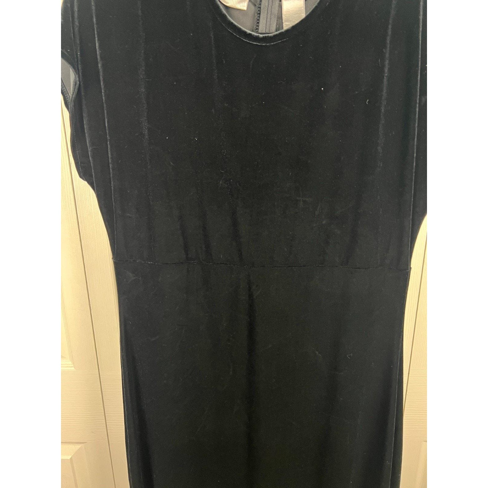 90s Goth Black Velvet Maxi Dress Empire Waist Minimalist 10 Medium