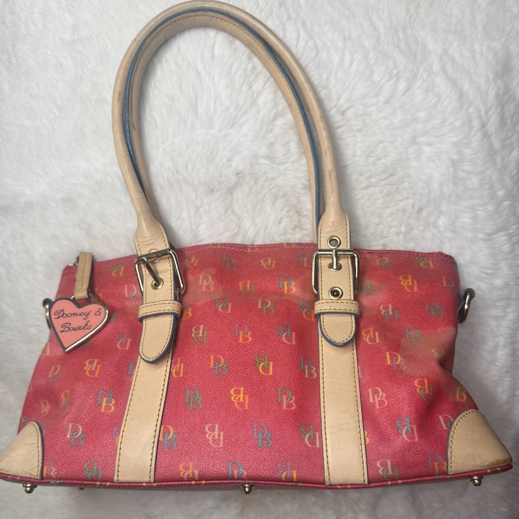 Dooney & Bourke Monogram Multi-Color DB Logo Satchel with Leather Trim