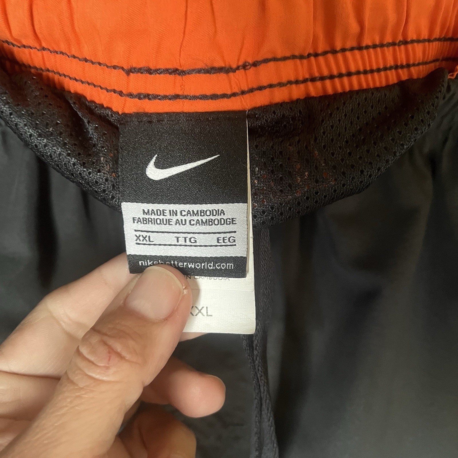 Nike Men XXL Core Volley 9″ Cargo Swim Trunks Mesh Liner Charcoal Grey Orange