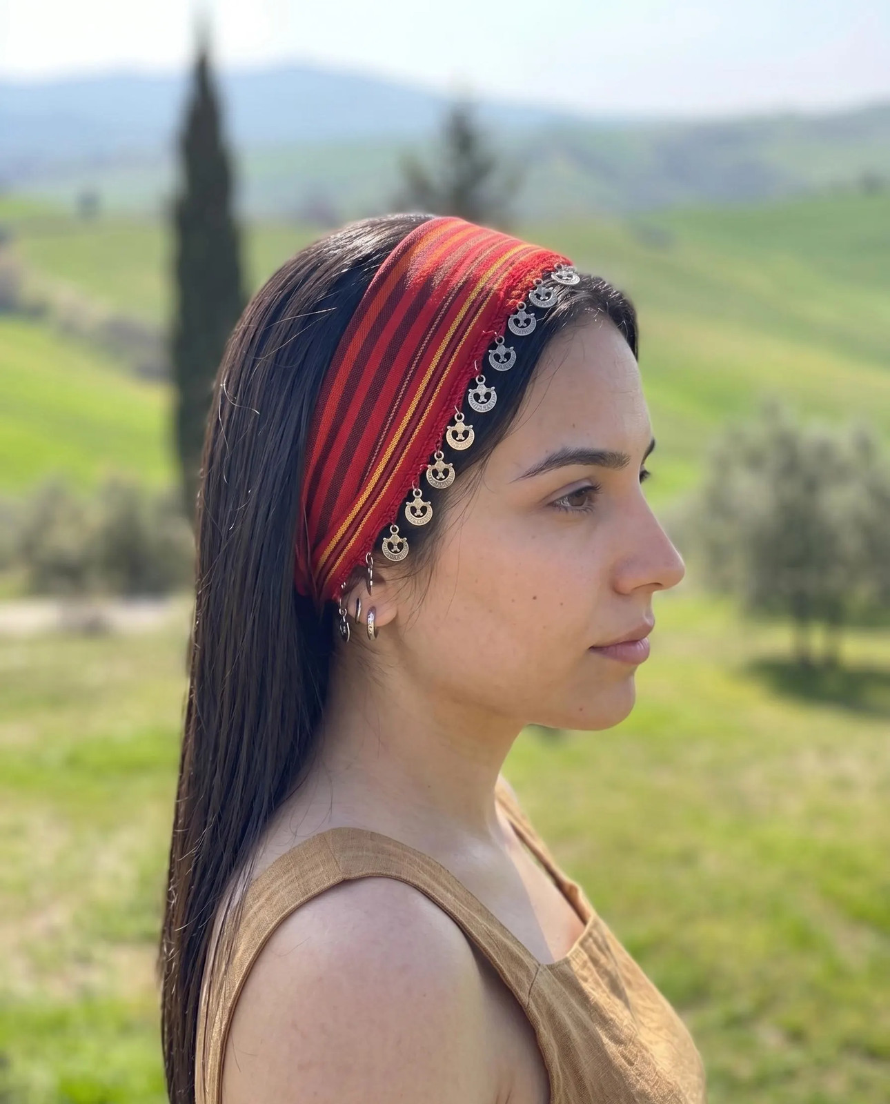 Turkish Keşan Cotton Bandana with Crescent Star Boho Hairband Handmade Unique
