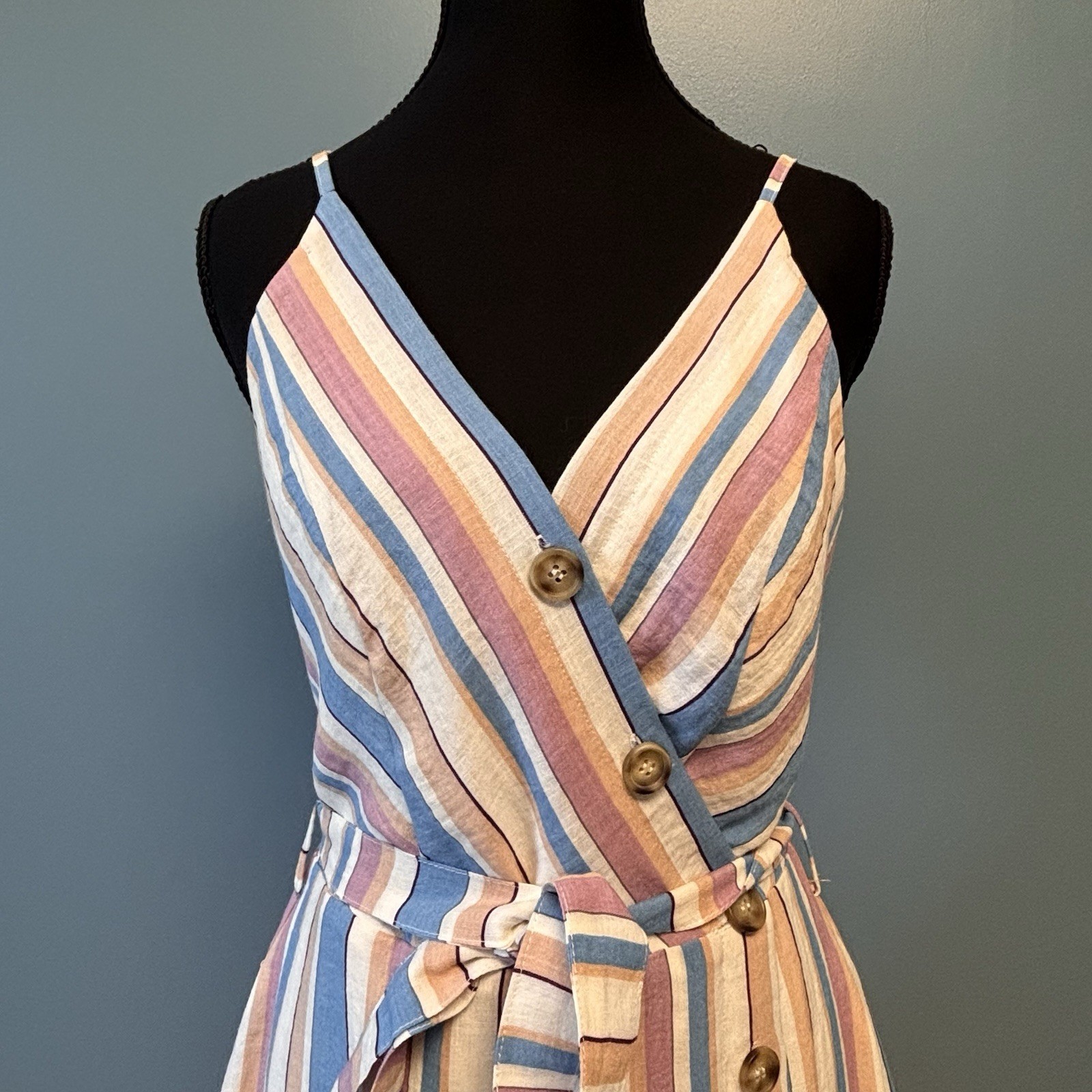 Fashion on Earth Medium Midi Asymmetrical Button Down Striped Dress Minimalist