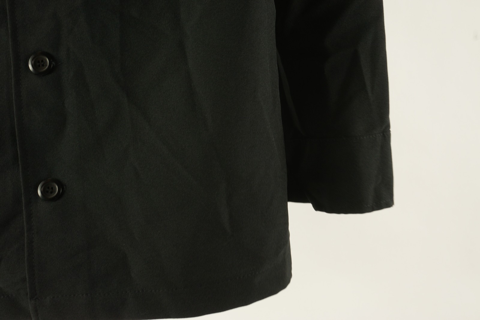 Vintage 1980s YMLA Open Collar Camp Shirt Jacket Mens Medium Black Woven Stretch