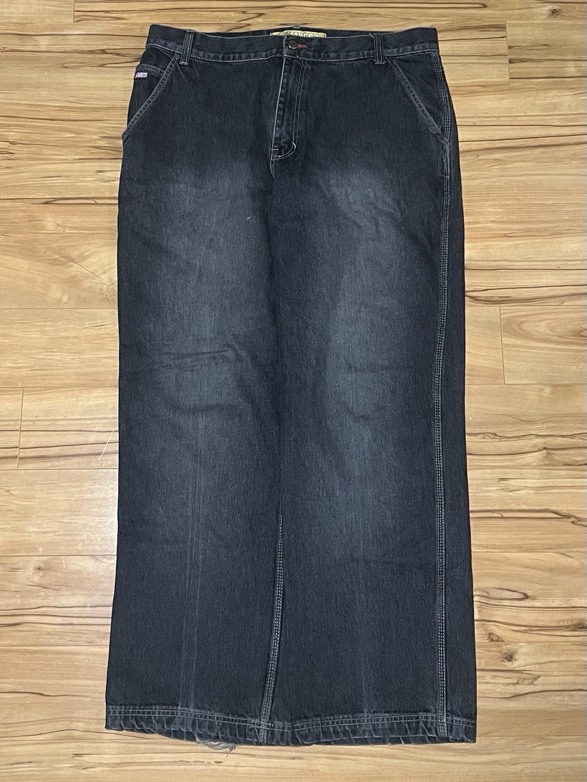 Mecca Men’s Black Dark Wash Relaxed Fit Cotton Denim Jeans Cargo Pockets