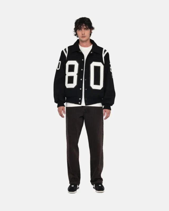 Stussy 80 Wool Varsity Jacket Black White Football Letterman Retro Rare Size