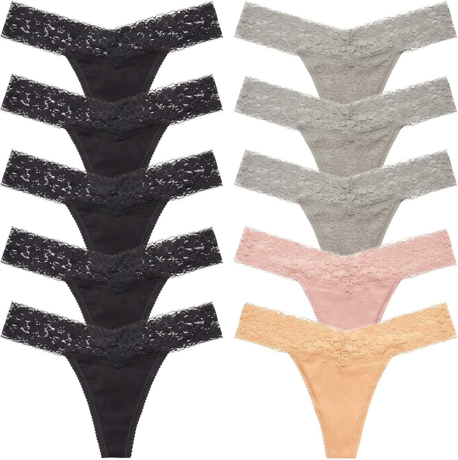 Lace Seamless Thong Panties for Women Low Waist T Back See Through Cotton