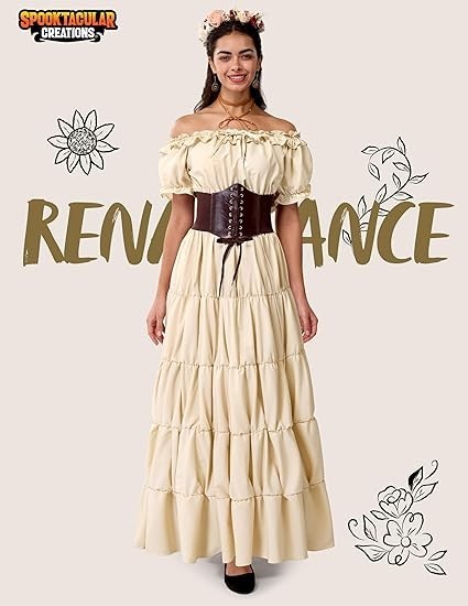 Spooktacular Creations 5Pcs Halloween Renaissance Medieval Dress Costume Women,
