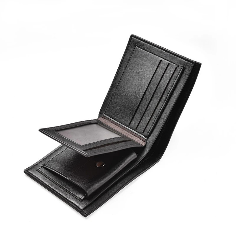 Fashion Men’s Solid Color Horizontal Short Style Leather Wallet with Multiple