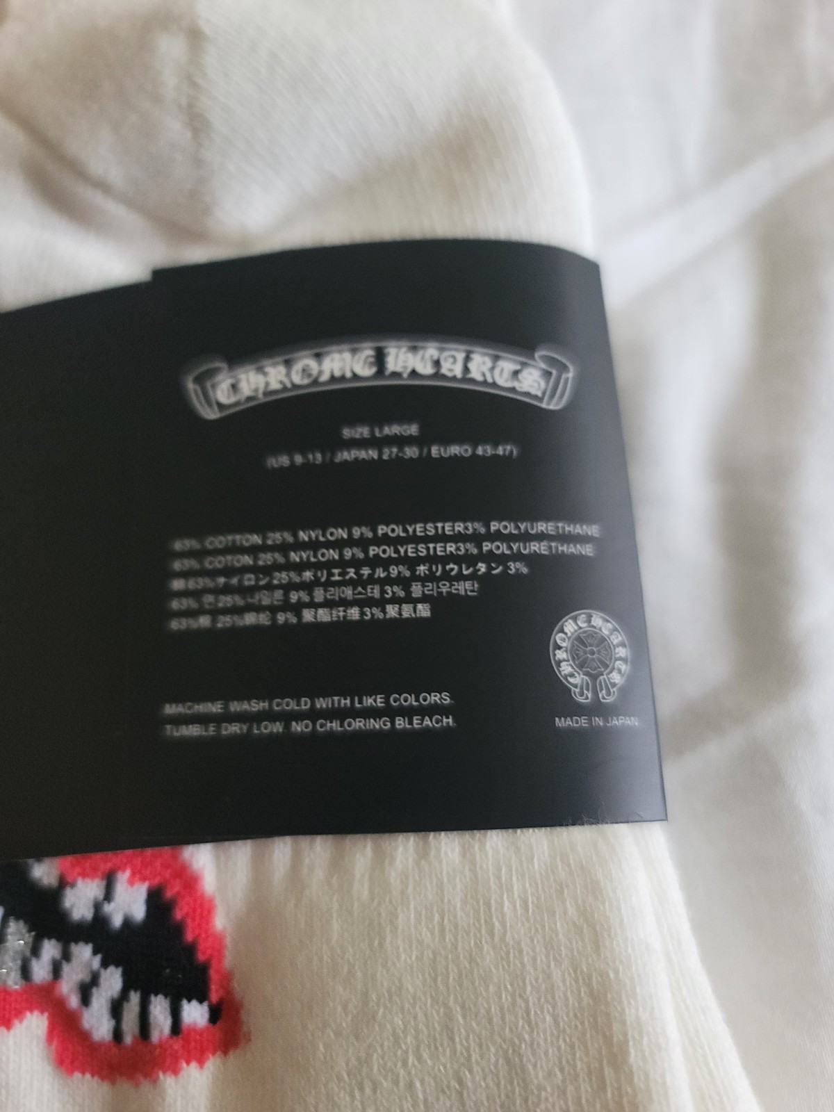 Chrome Hearts White Crew Socks Lips Logo Size L 1 Pair Red Black