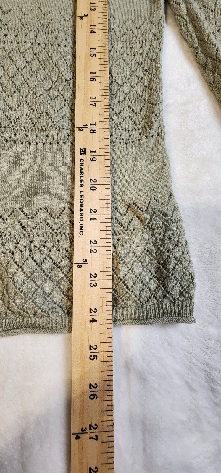 Frye Button Up Pointelle Scalloped Neckline Cardigan, Green, Size Medium