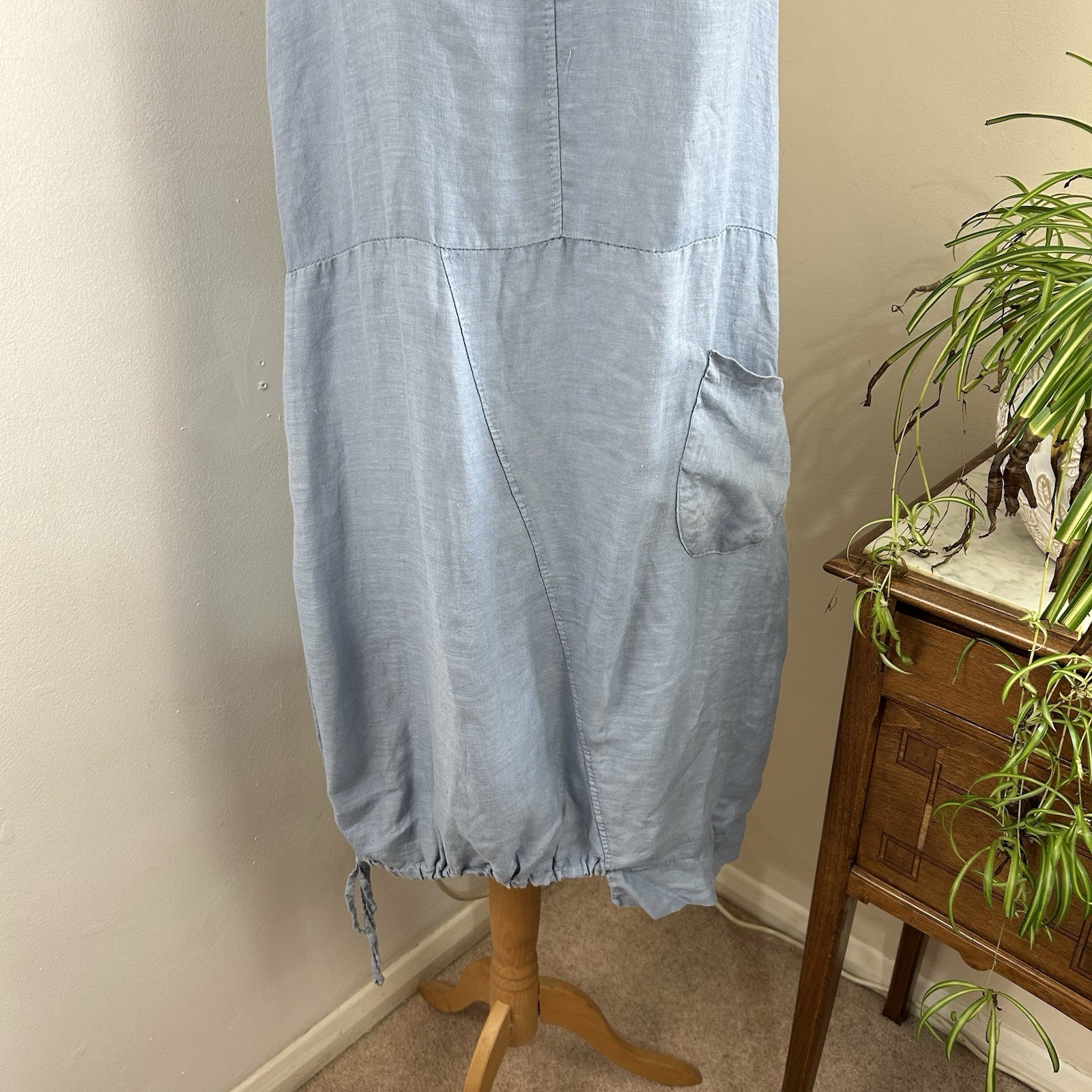 Carina Ricci Linen Dress UK 10 Blue Relaxed Fit Balloon Style Pockets Minimalist