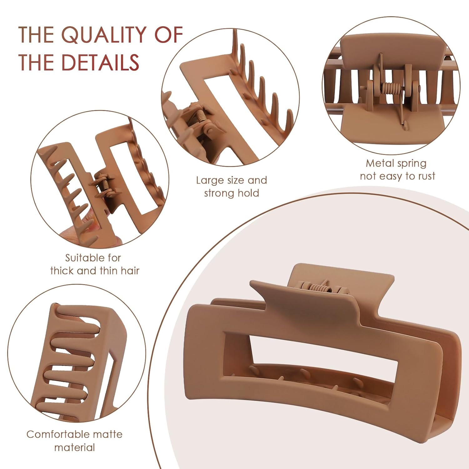 8 Pcs Large Hair Claw Clips 4.1 Inch Non-Slip Big Square Matte Claws for Women,