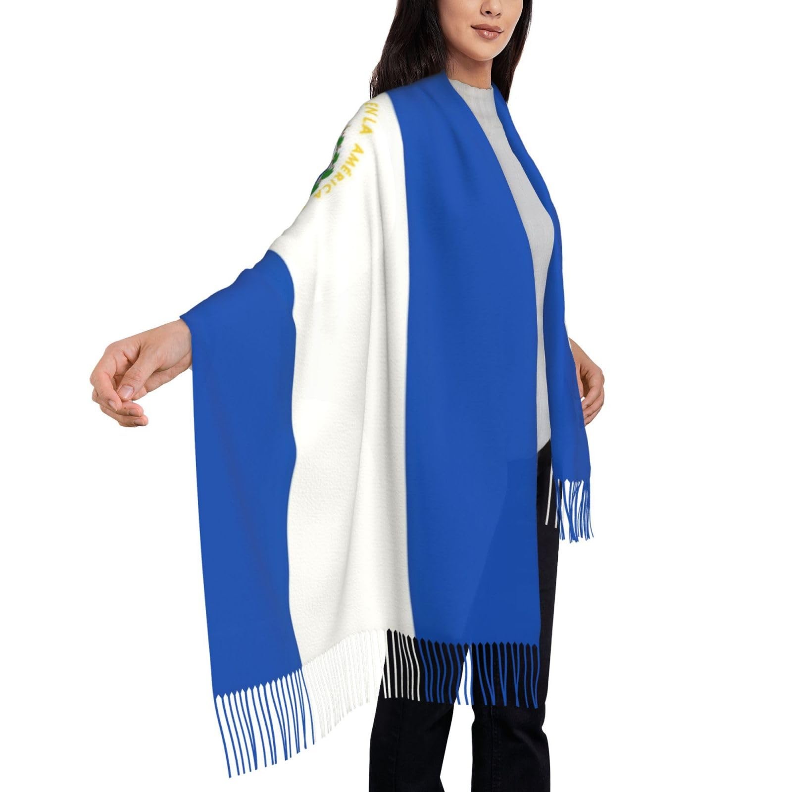 Patriotic Flag Tassel Scarf For Women Soft Warm Cashmere Feel Shawl Wrap