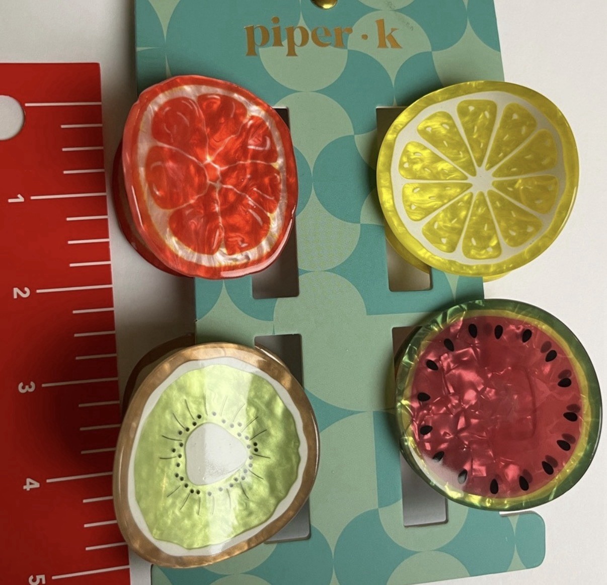 NWT 🍉🍋🥝🍊 Piper K Fruit Themed Hair Claw Clips Set of 4
