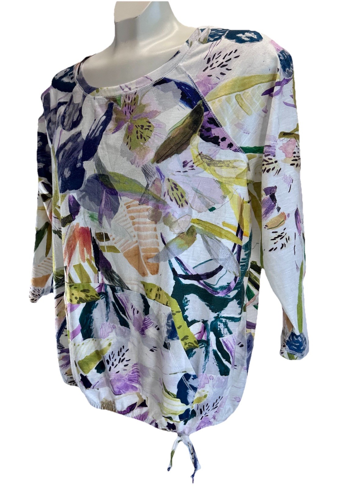 Christopher & Banks Women Floral Print 3/4 Sleeve Size Medium Polyester Spandex