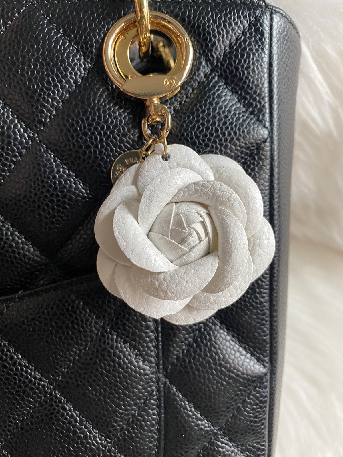 Camellia Flowers Bag Charm Keychain Key Ring Car Charm White