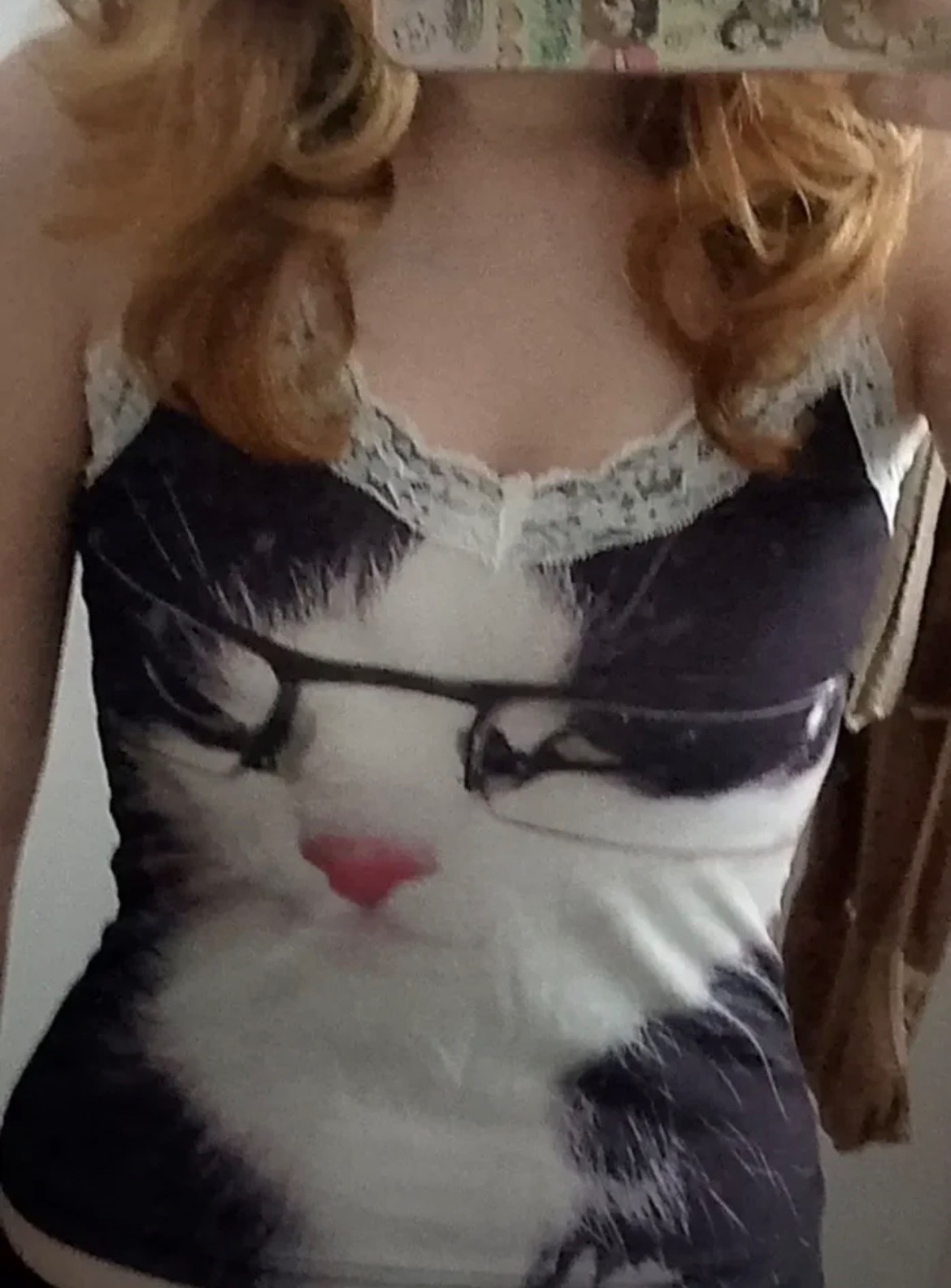 Funny Cat with Glasses Lace Trim Cami Top Y2K Aesthetic Grunge Tank Top Cute