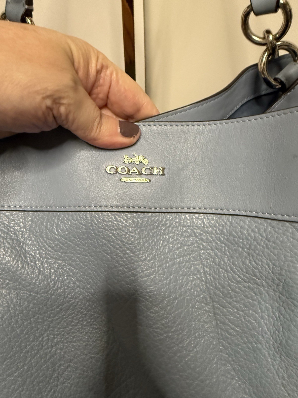Authentic Coach J1881-F31415 Lexy Cloud Blue/Silver Pebble Leather Shoulder Bag