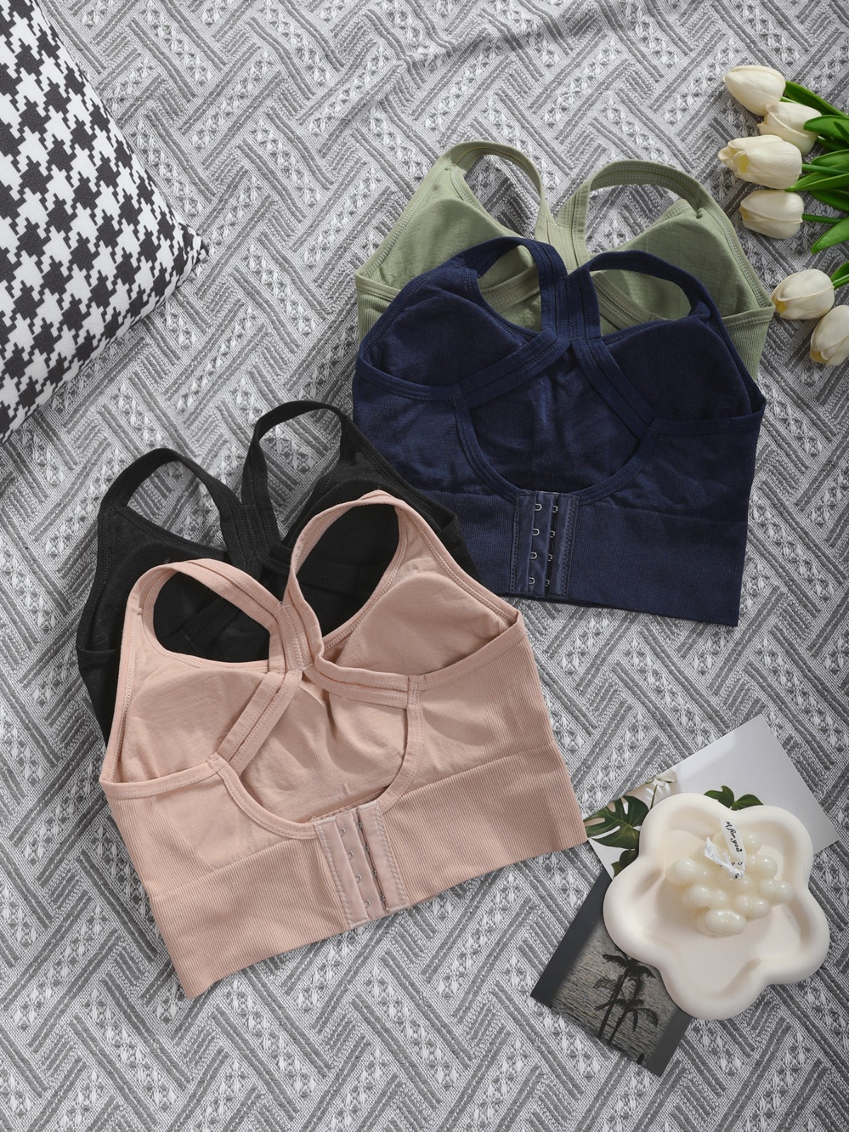 Seamless Racerback Sports Bra Women High Support Wireless Workout Multicolor