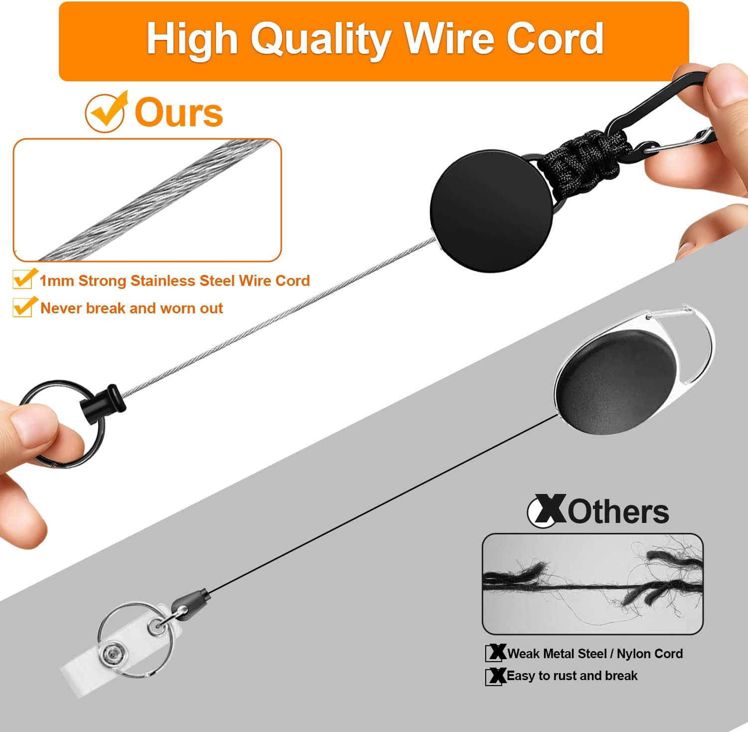 Retractable Keychain 3 Pack Heavy Duty Carabiner Badge Holder Extendable Reel ID