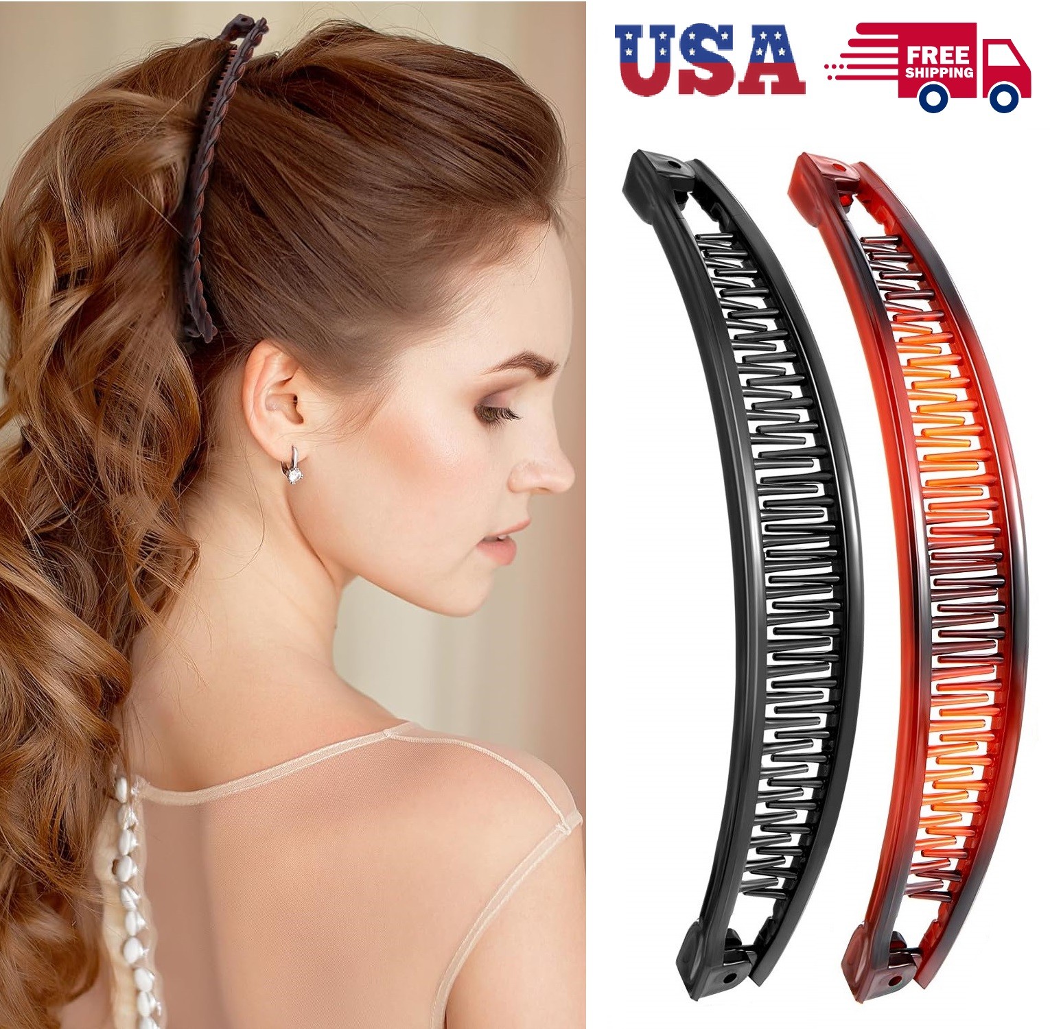 2PCS Large Curvy Hair Claw Banana Clip Vintage Simple Hair Claw Hair Accessories