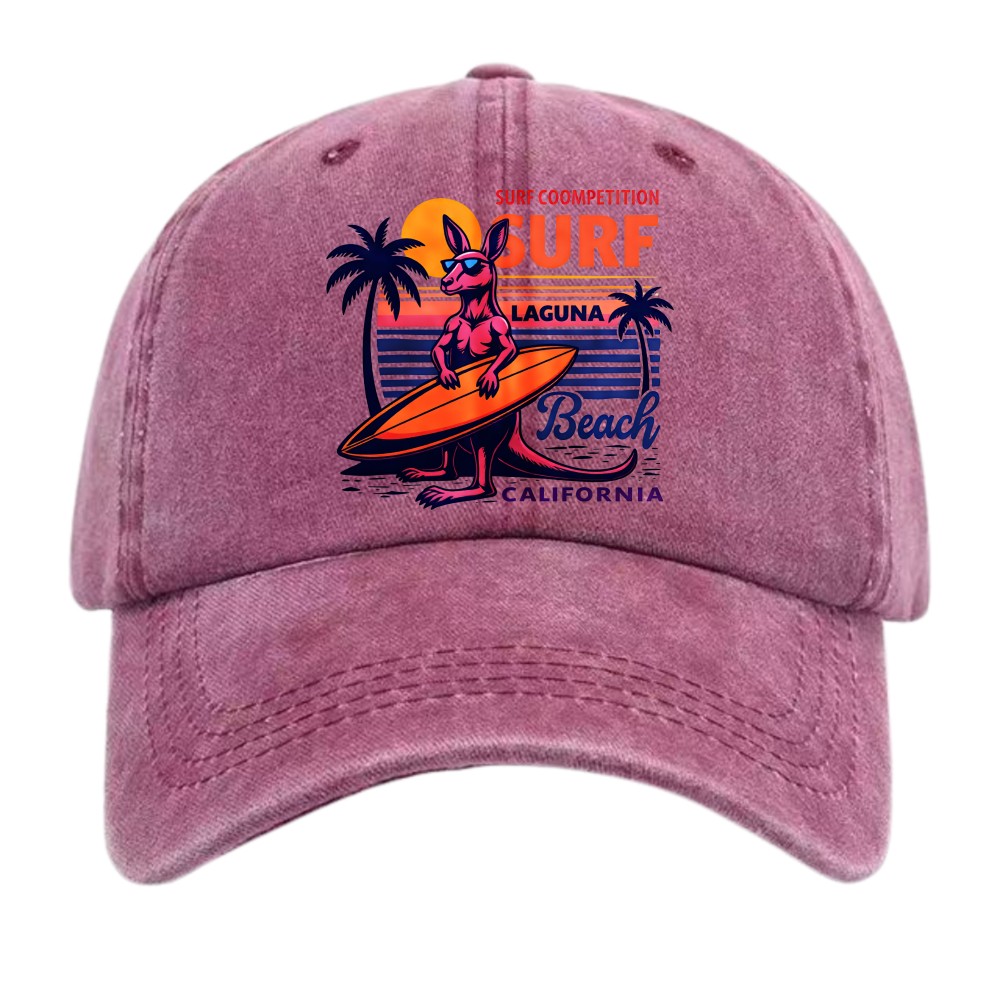 Laguna Beach California Surf Kangaroo DadHat,Retro Surf Competition Baseball Cap