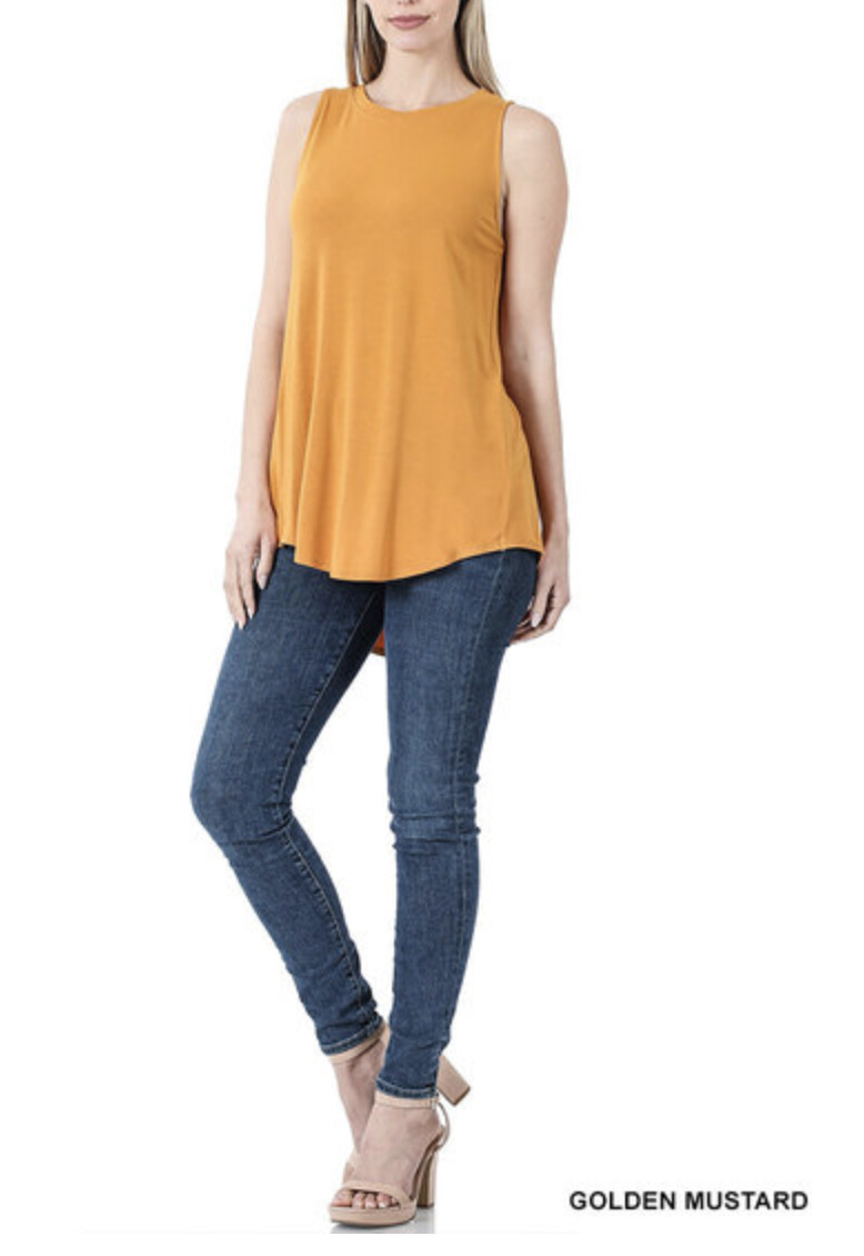ZENANA 5536 Sleeveless Round Neck Tunic Tank top Hi-Lo Hem Sizes S M L XL