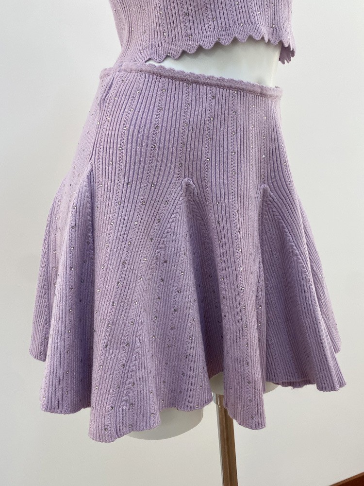 🎁🎁AUTHENTIC Sandro Women Sweet Round Neck Knit Purple Vest Skirt Suit Tops SML
