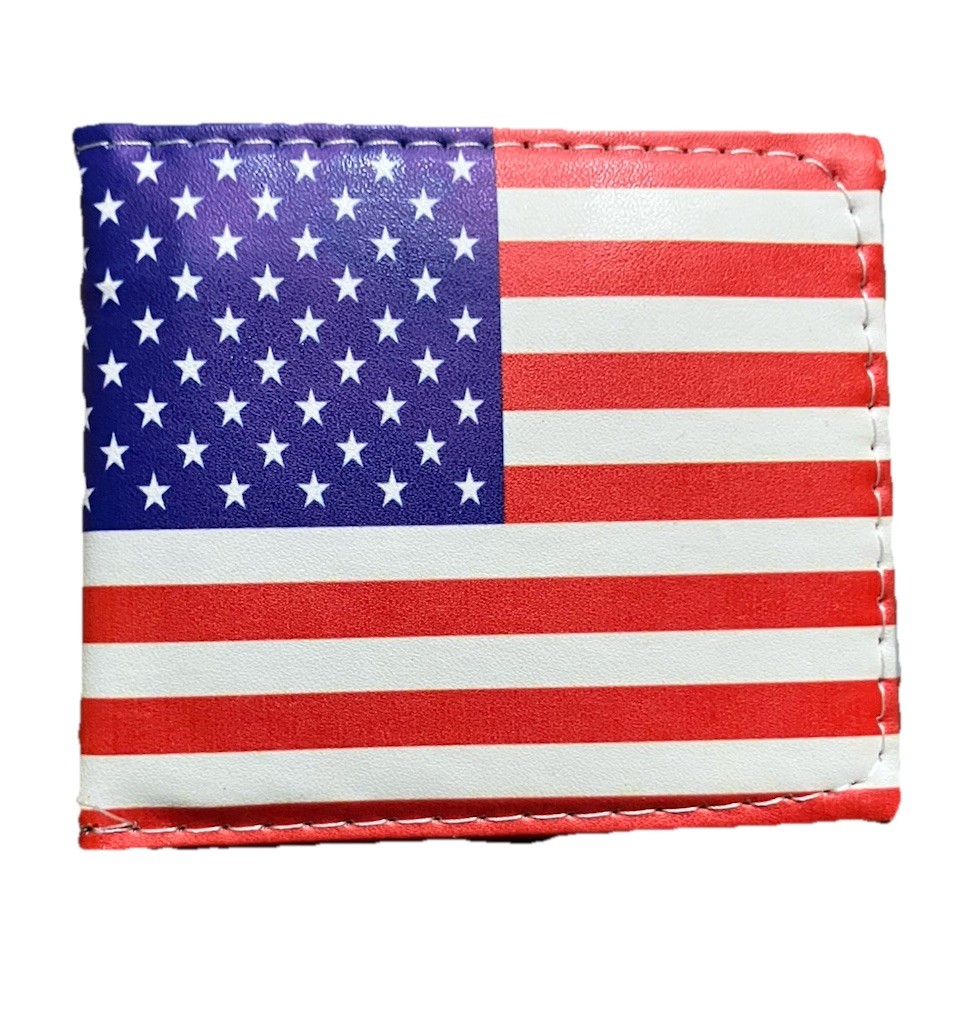 American Flag Vinyl Wallet Bi-Fold Patriotic USA Stars Stripes Slim
