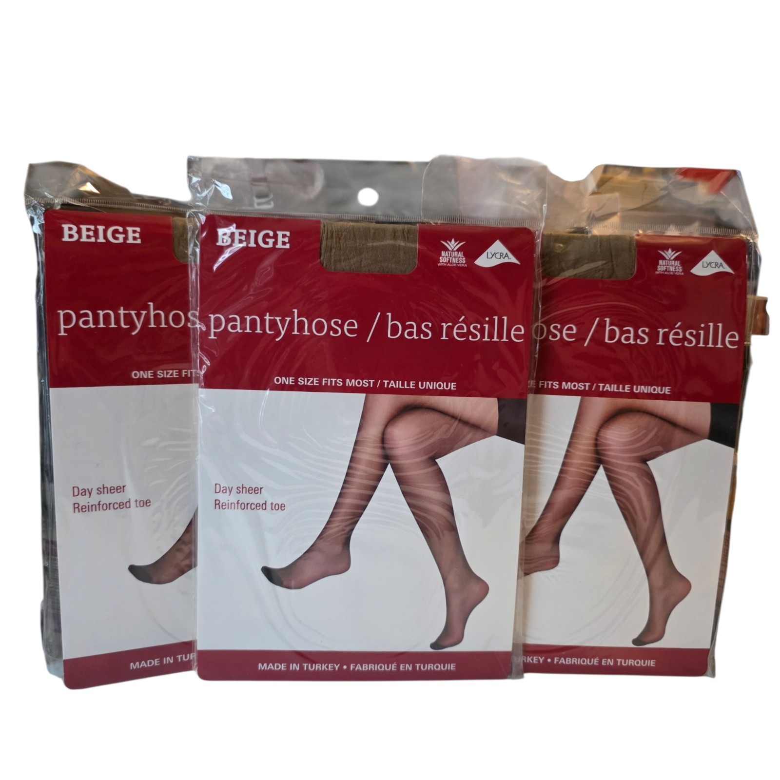 Juncture Day Sheer Beige Reinforced Toe Pantyhose/Tights One Size (S/M/L) Lot 3
