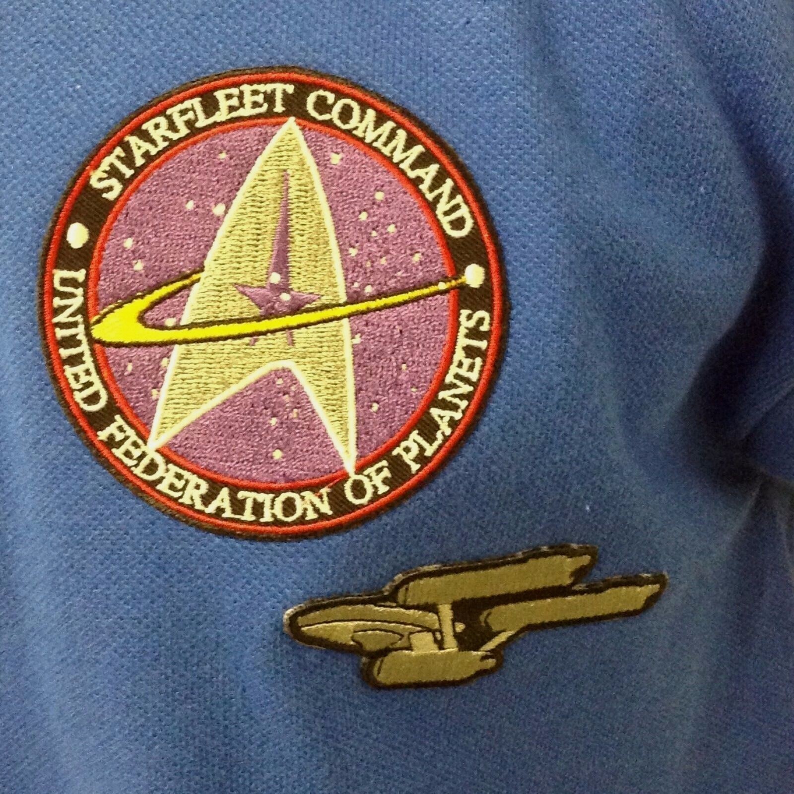 Mens Polo Shirt -STAR TREK -STARFLEET-Size XL -MERIT BADGES TOS Patches NWT