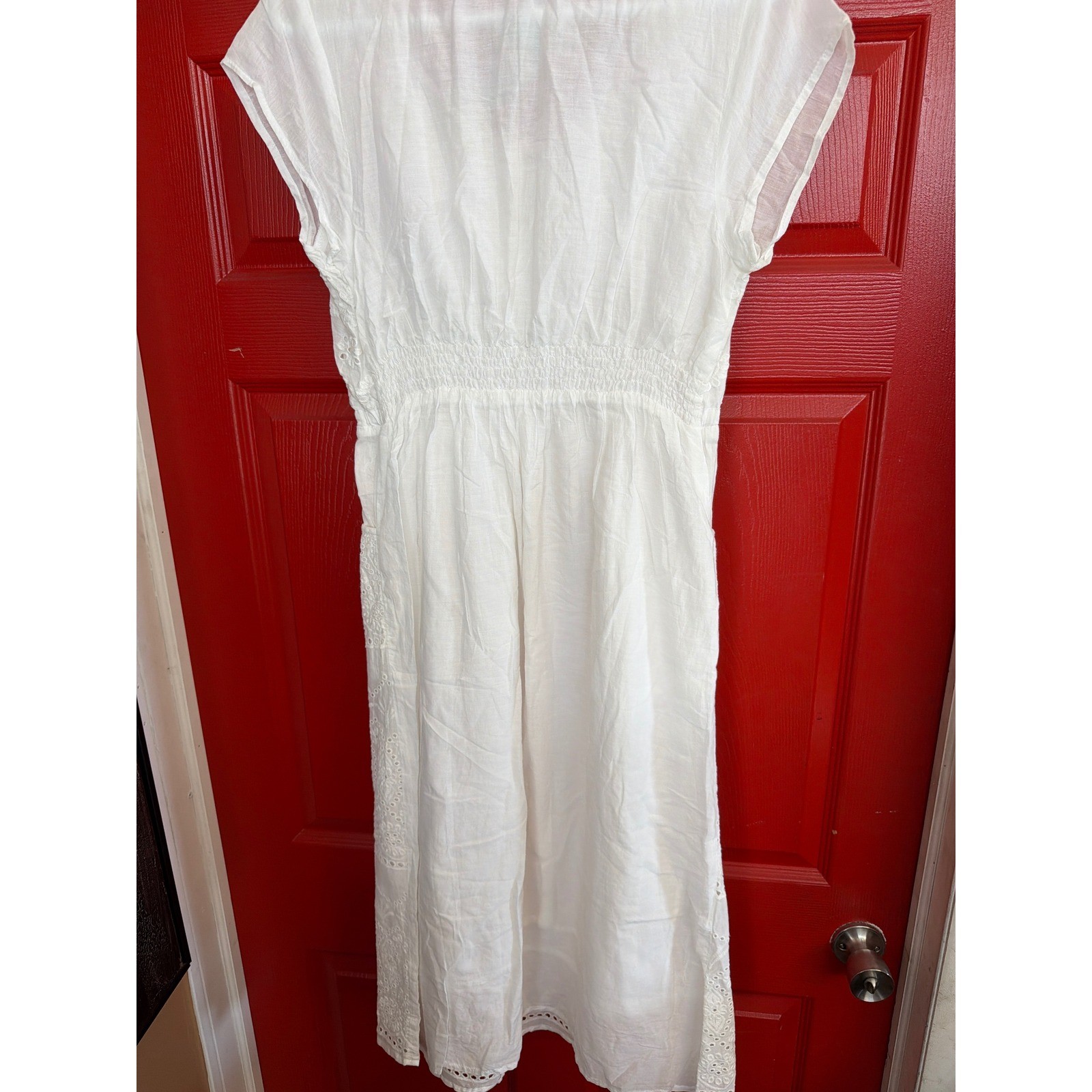 Vada Goldman White Eyelet Midi Dress Made in Italy Summer Boho Embroidered L