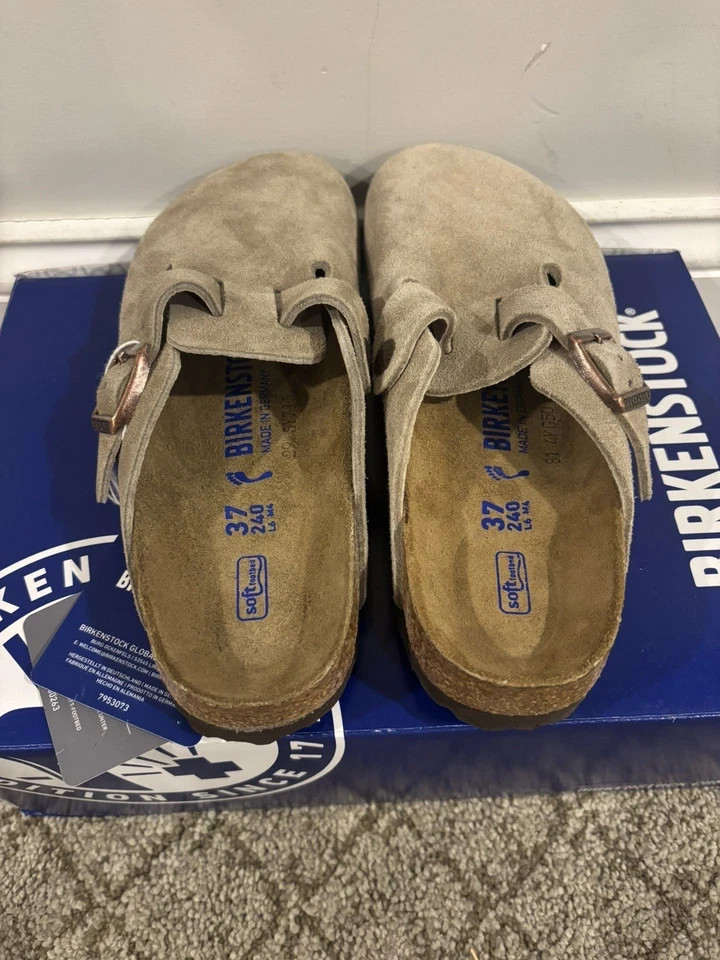 Birkenstock Boston Soft Footbed Suede Leather Clog Shoes – Taupe