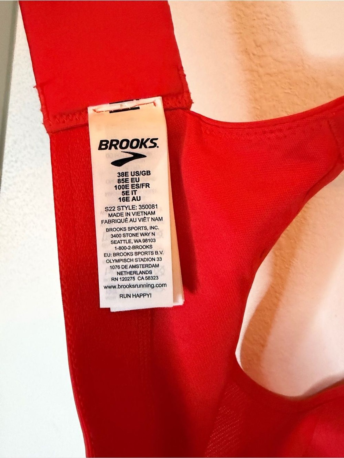 Brooks Convertible Sports Bra Red 38E High Impact Running Wireless