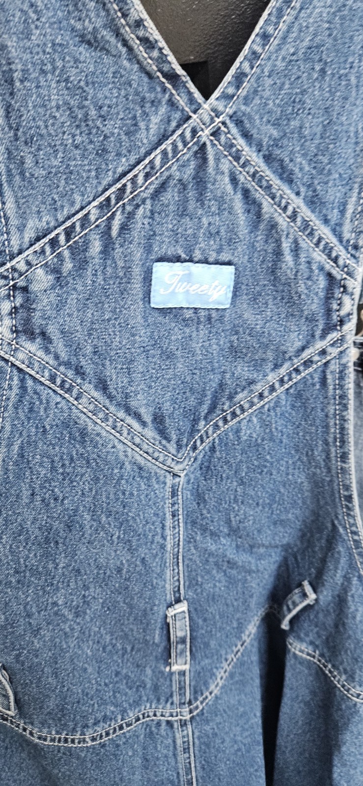 Vintage Womens 26/28 48×6 Y2K Looney Tunes Tweety Bird Denim Short Bib Overalls