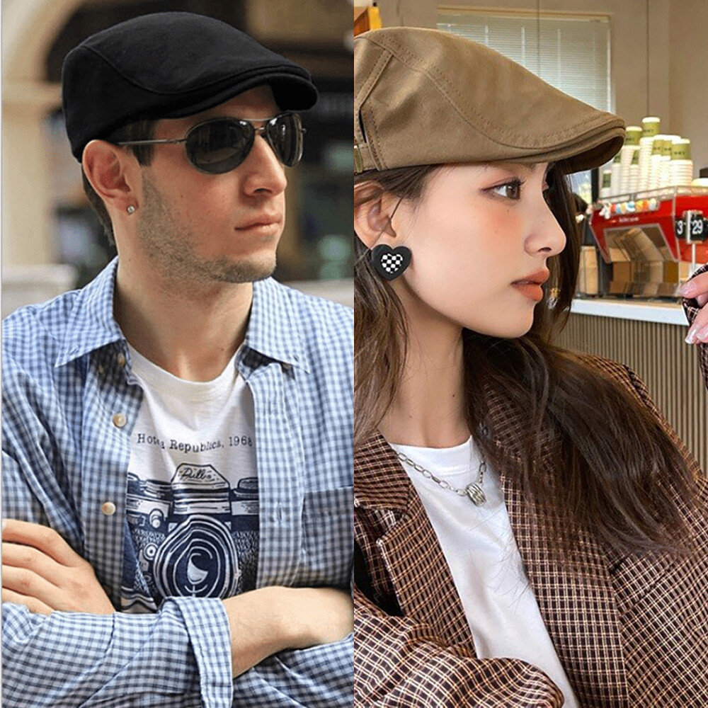Solid Cotton Gatsby Cap Mens Ivy Hat Golf Driving Summer Sun Flat Cabbie Newsboy