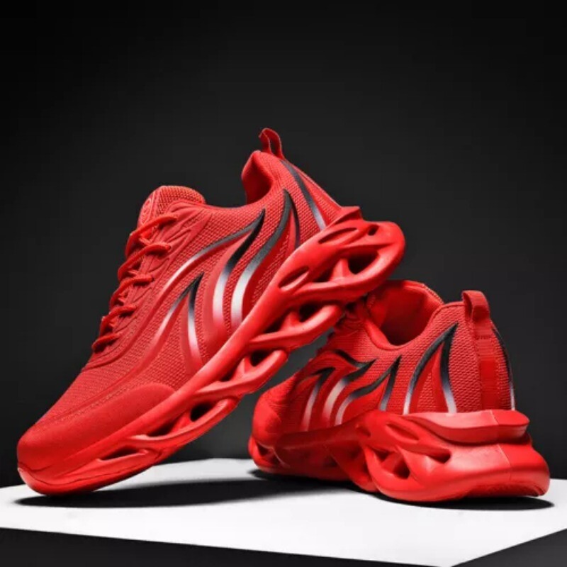Men’s Flame Printed Sneakers Flying Weave Sports Shoes Lace-up Breathable Shoes
