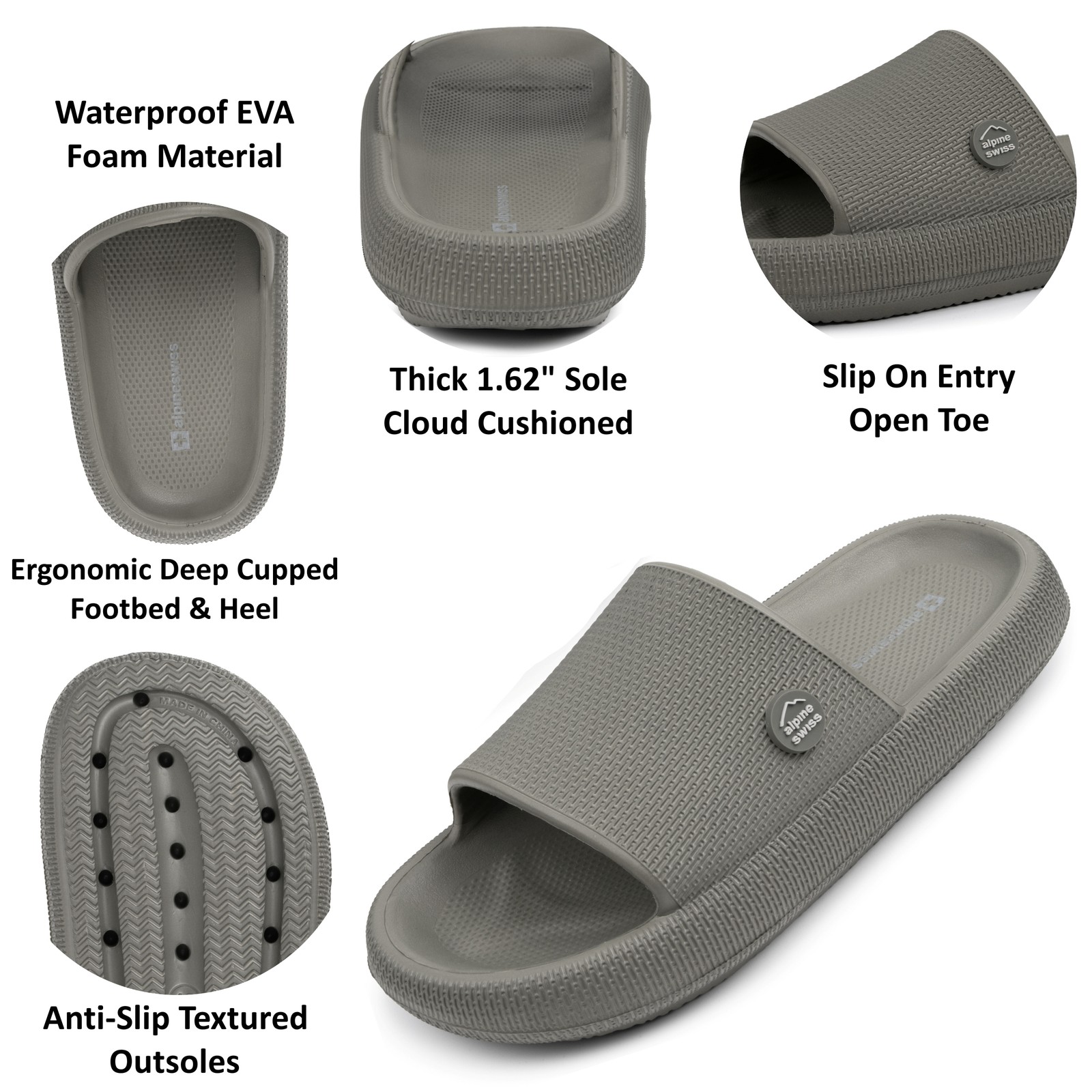 Alpine Swiss Omar Mens Slides Pillow Slippers Ultra Cushioned Cloud Slide Sandal