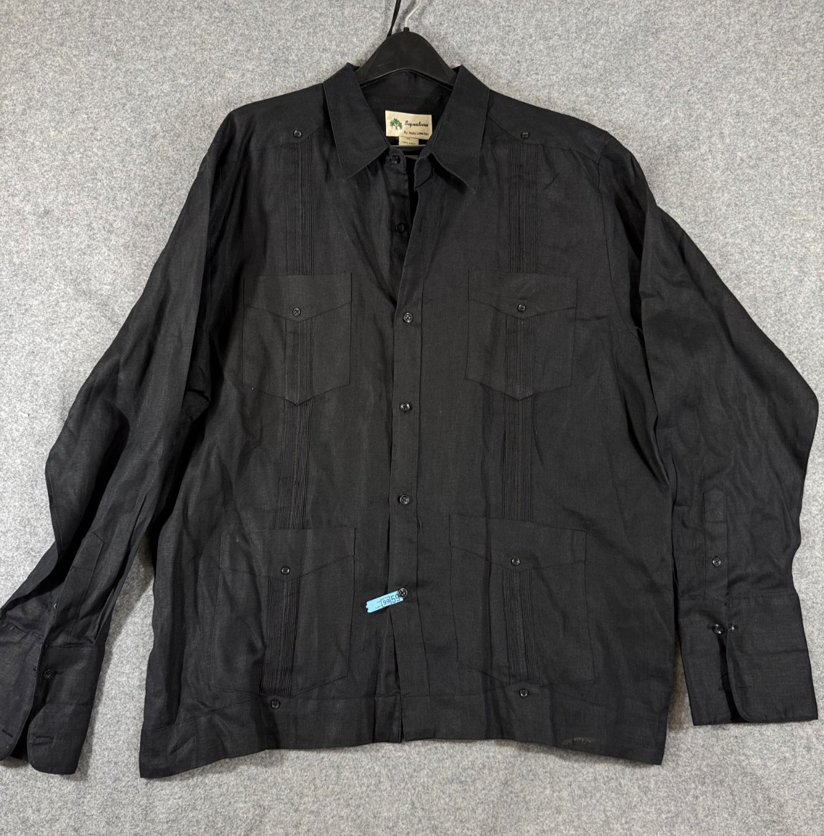 Mojito Signature Co. Guayabera Wedding Shirt Mens XL Black Linen French Cuffs