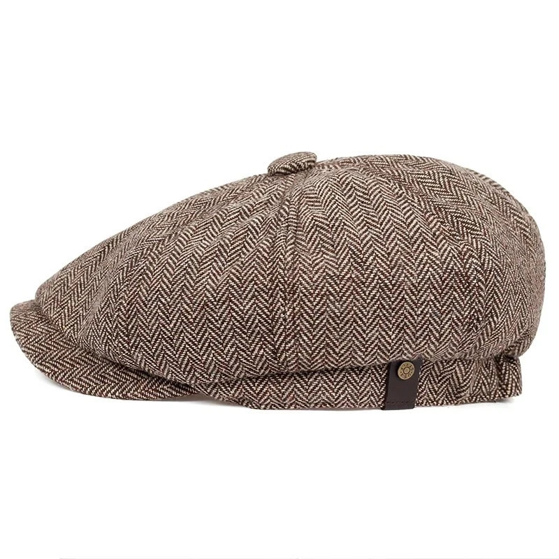 Newsboy Hat Flat Cap Driver Herringbone Tweed Plain Wool Baker Boy Classic Golf